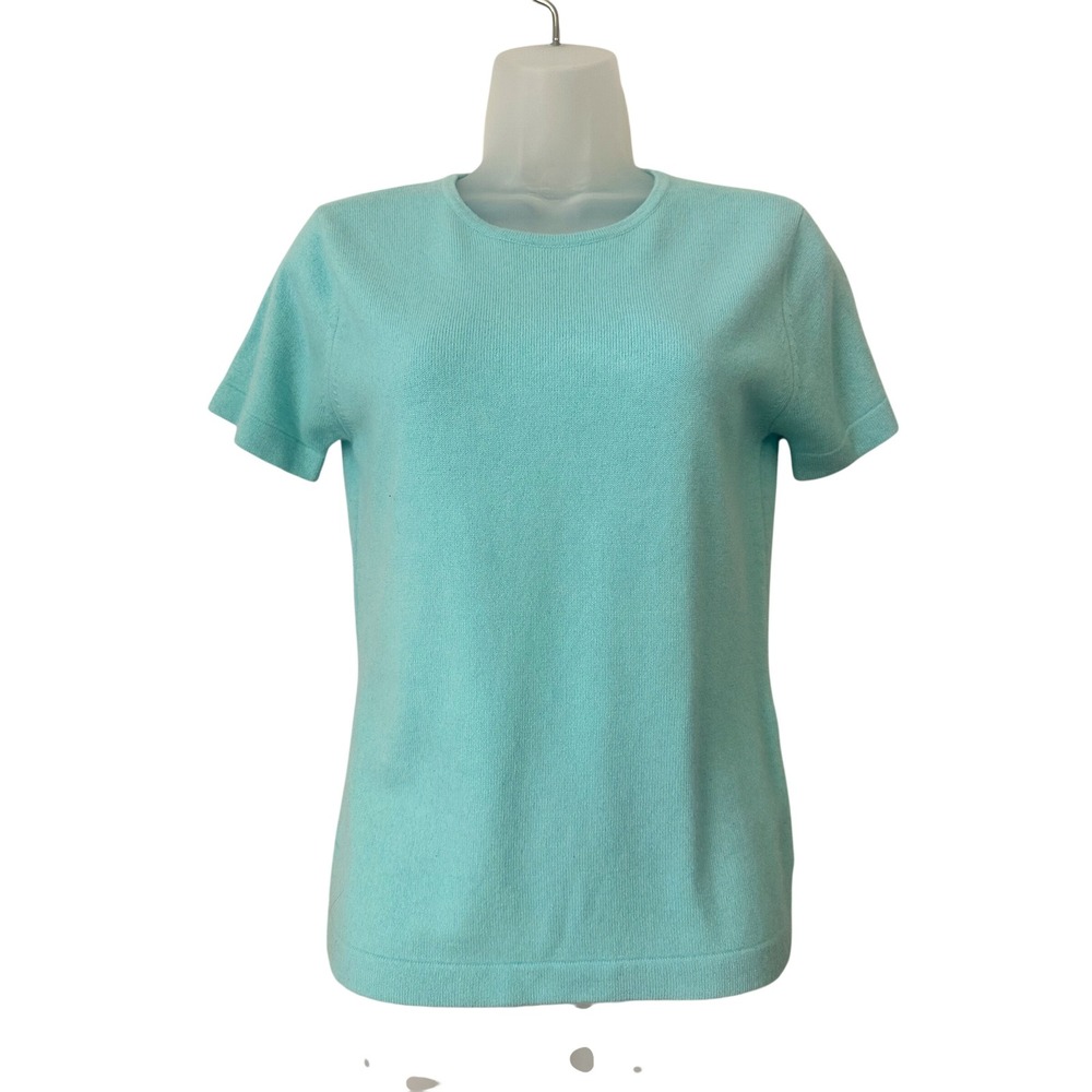 Pure Collection 100% Cashmere Short Sleeve Sweater mint B Crew Neck Sz 10